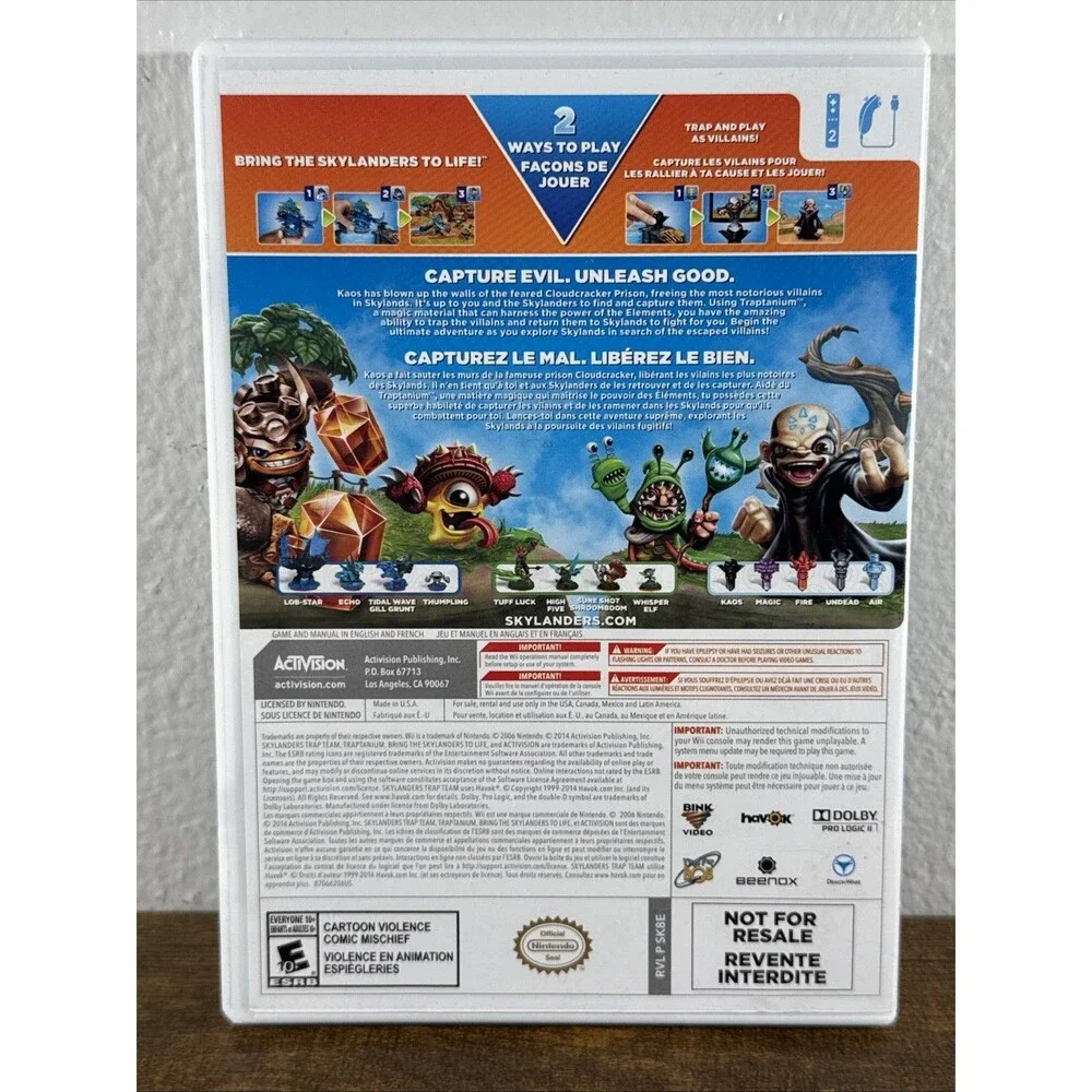 Skylanders Trap Team Wii Game Disc Case Activision E10+ NTSC-U/C 2014